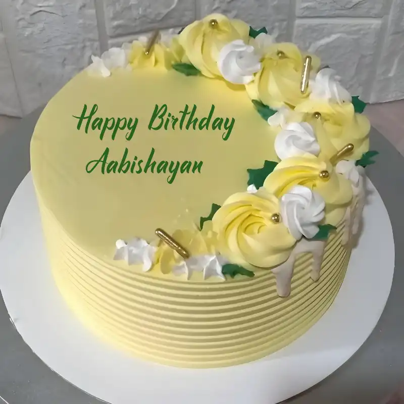 Happy Birthday Aabishayan Yellow Flowers Cake