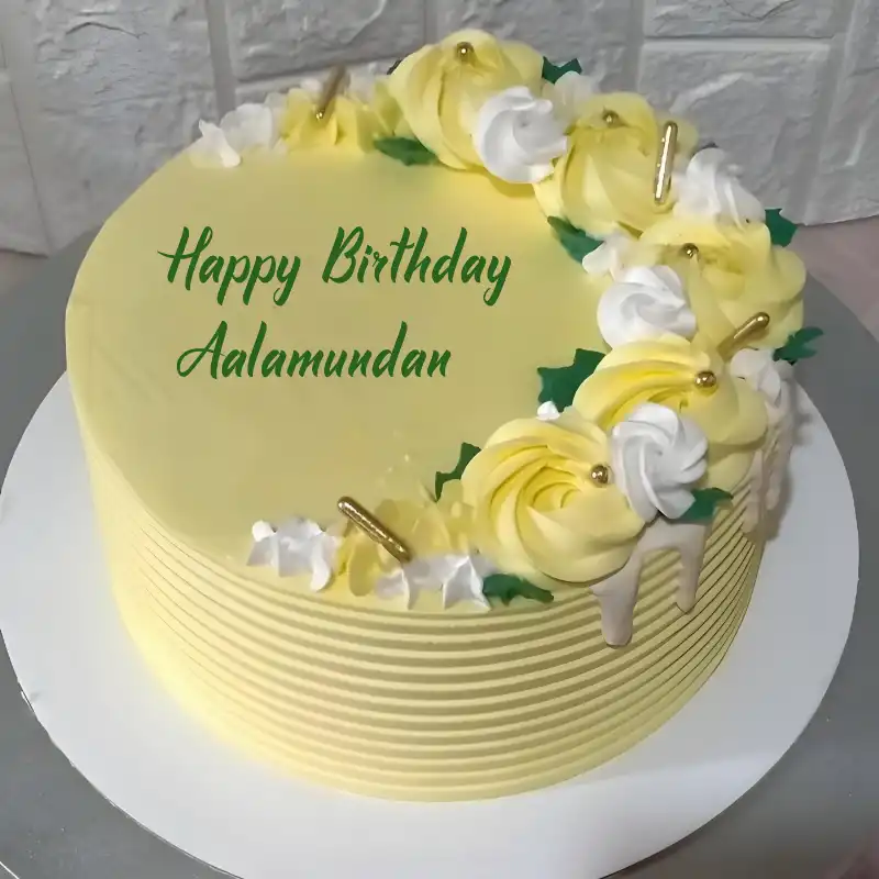 Happy Birthday Aalamundan Yellow Flowers Cake