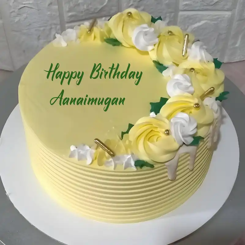 Happy Birthday Aanaimugan Yellow Flowers Cake