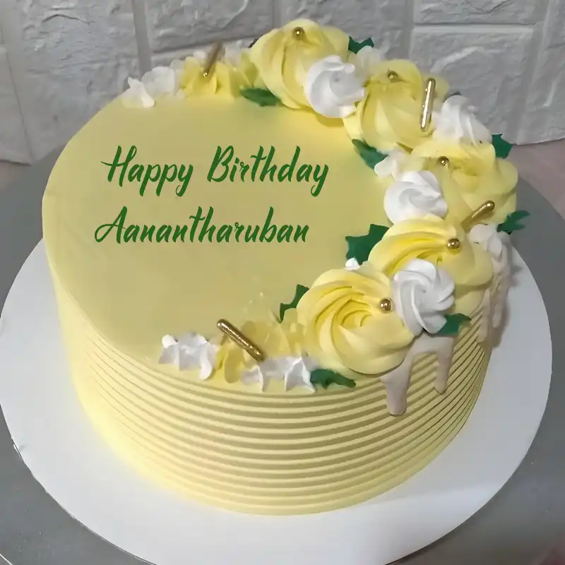 Happy Birthday Aanantharuban Yellow Flowers Cake