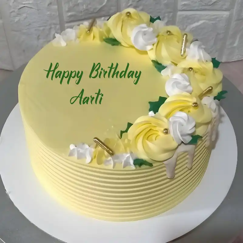 Happy Birthday Aarti Yellow Flowers Cake