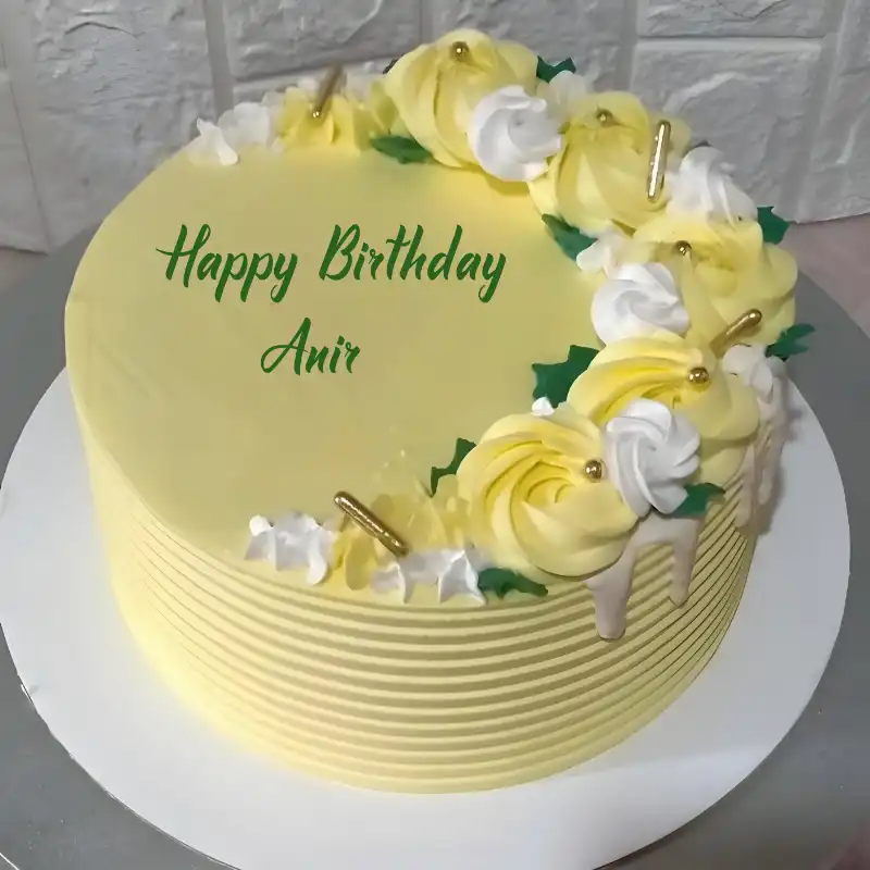 Happy Birthday Anir Yellow Flowers Cake