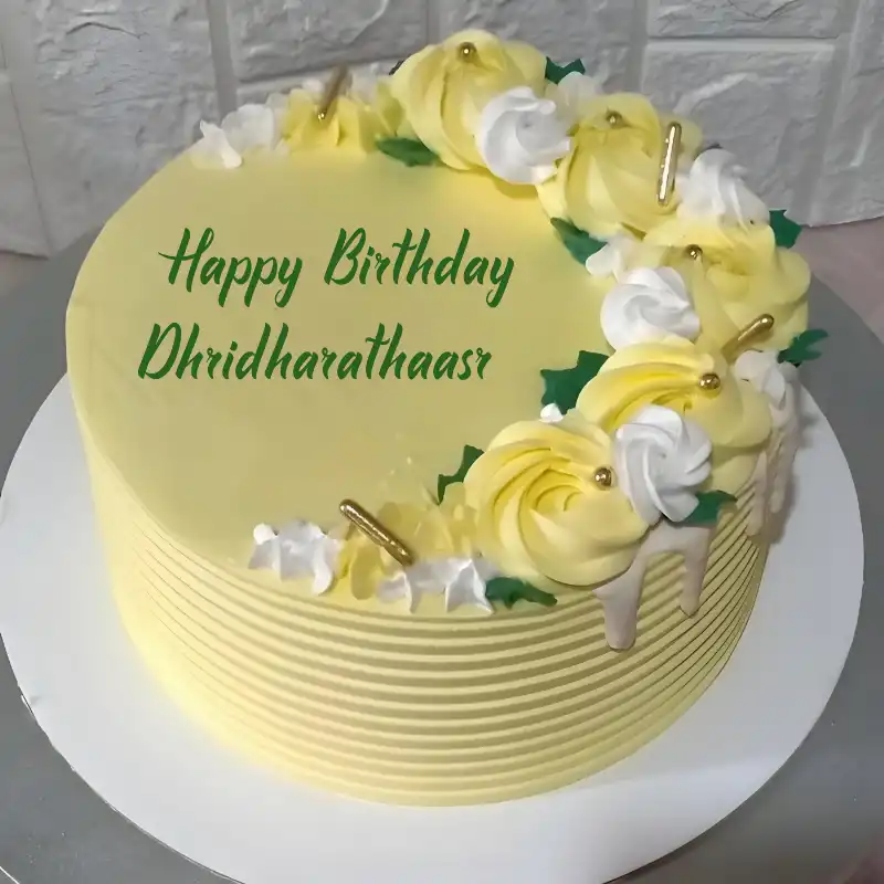 Happy Birthday Dhridharathaasr Yellow Flowers Cake