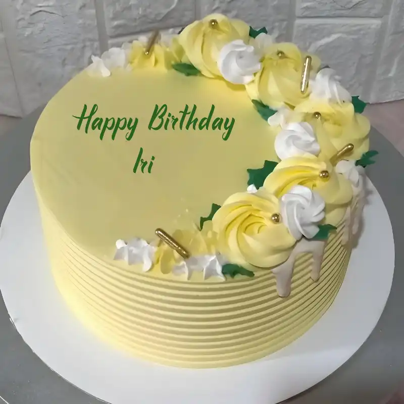 Happy Birthday Iri Yellow Flowers Cake