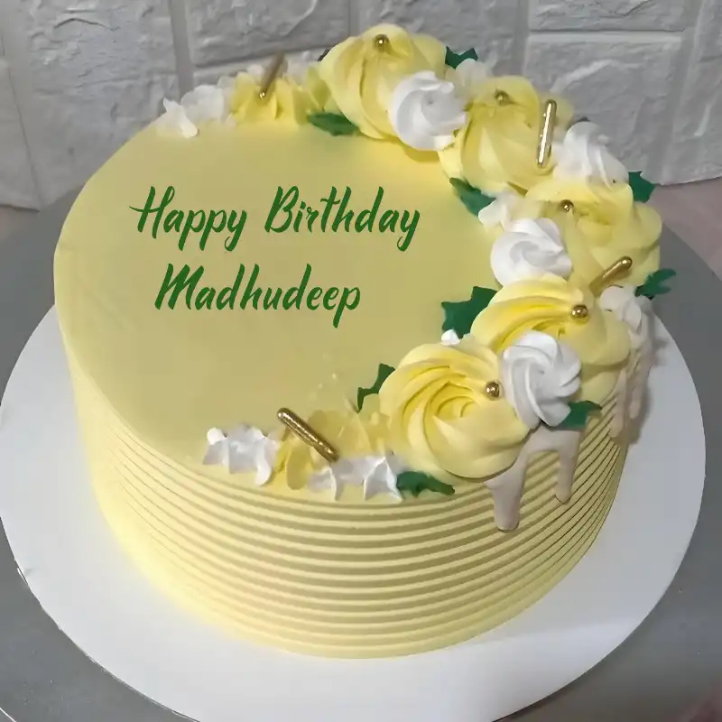 Happy Birthday Madhudeep Yellow Flowers Cake