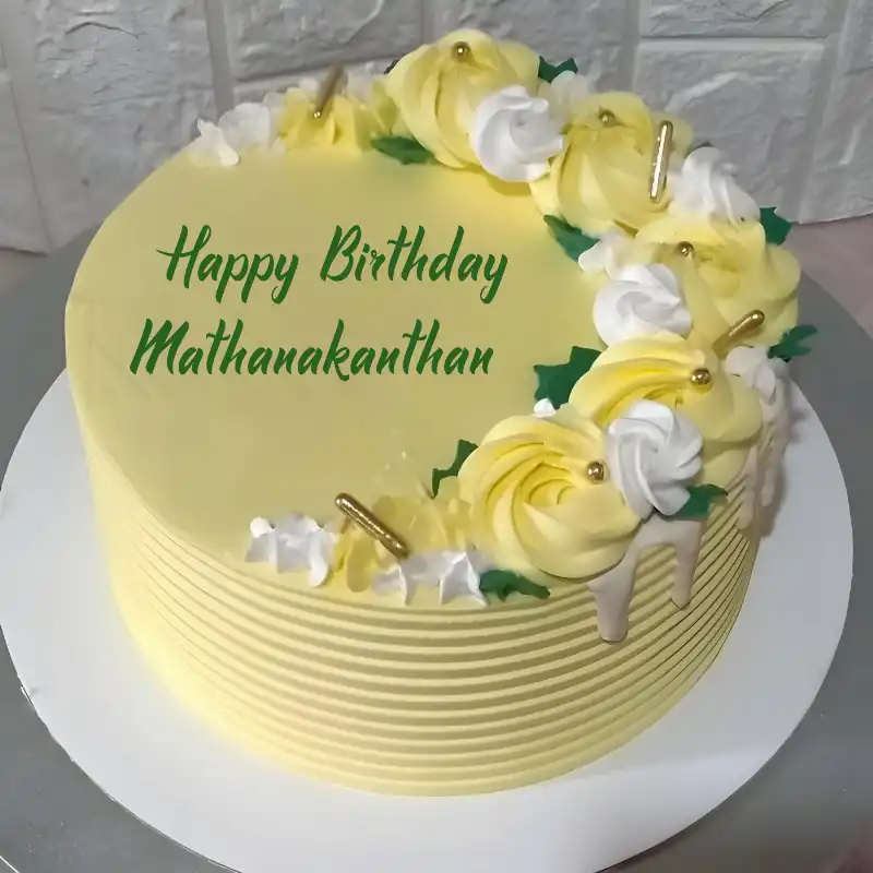 Happy Birthday Mathanakanthan Yellow Flowers Cake