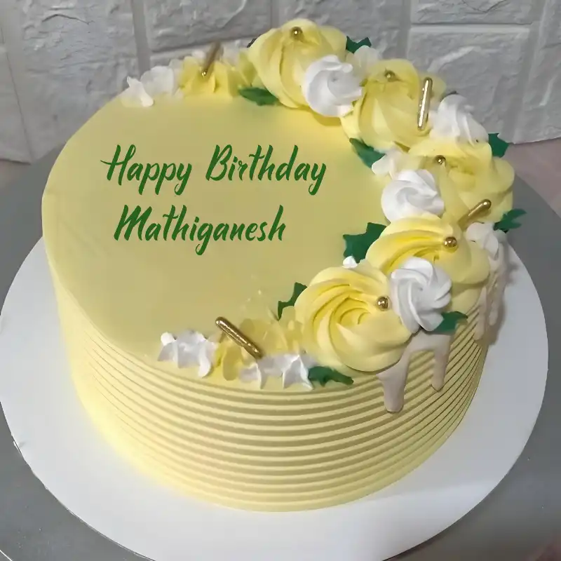 Happy Birthday Mathiganesh Yellow Flowers Cake