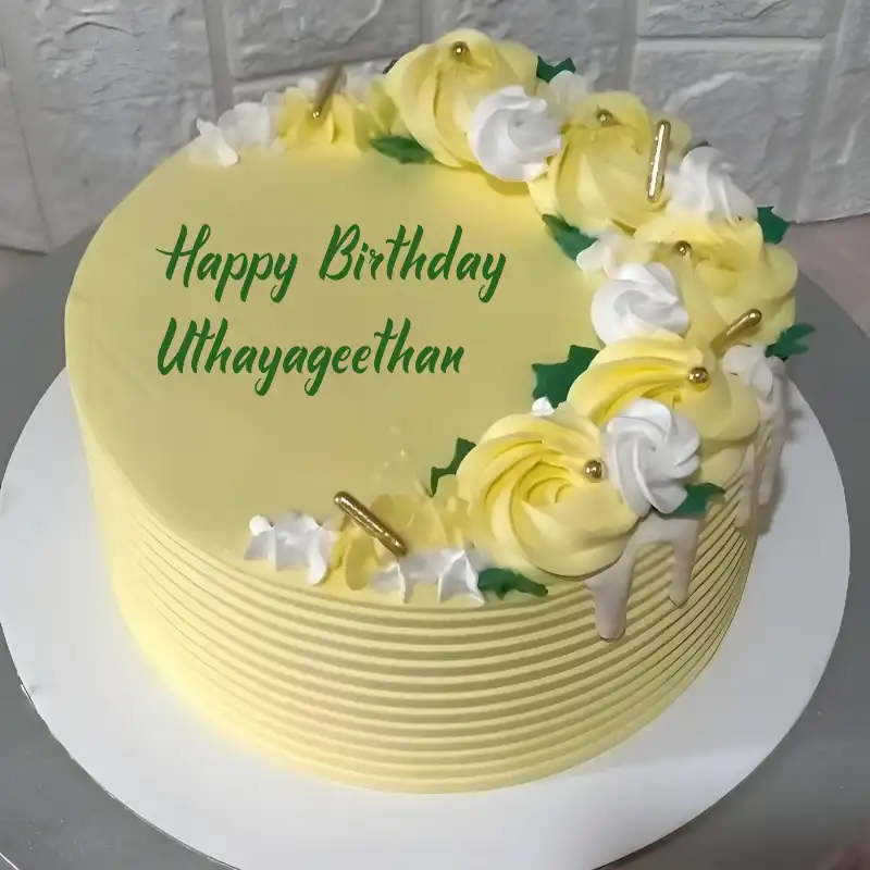 Happy Birthday Uthayageethan Yellow Flowers Cake