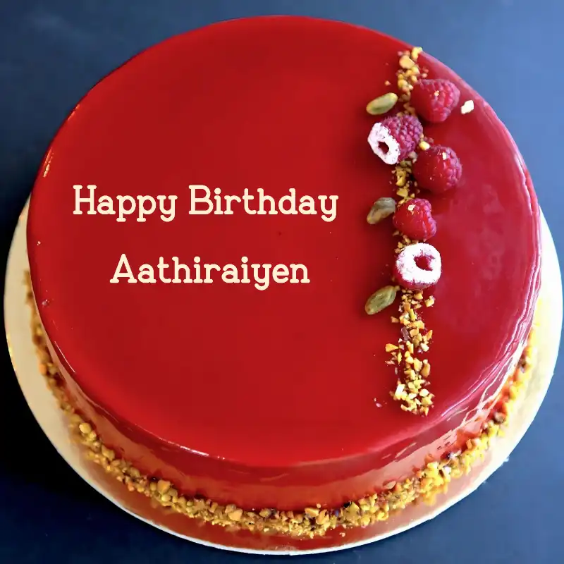 Happy Birthday Aathiraiyen Red Raspberry Cake