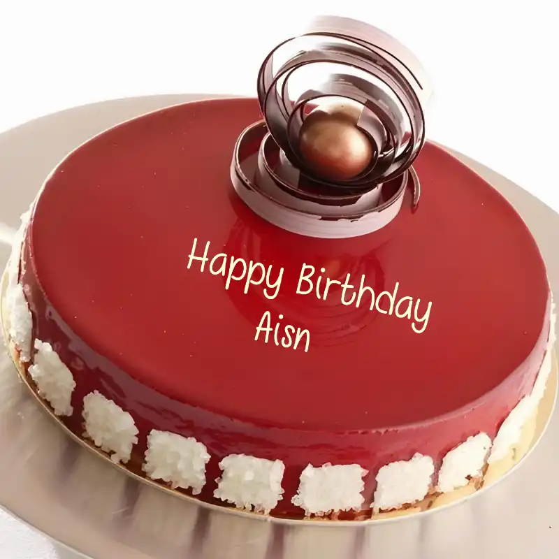Happy Birthday Aisn Beautiful Red Cake