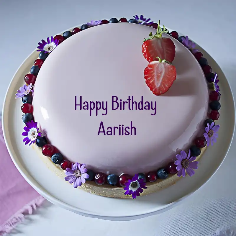 Happy Birthday Aariish Strawberry Flowers Cake