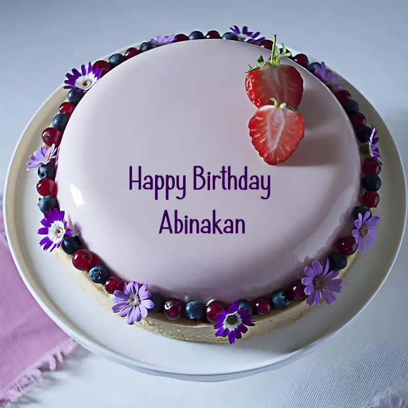 Happy Birthday Abinakan Strawberry Flowers Cake