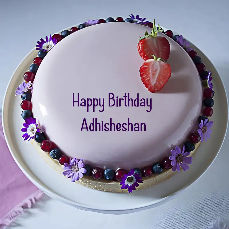 Happy Birthday Adhisheshan Strawberry Flowers Cake