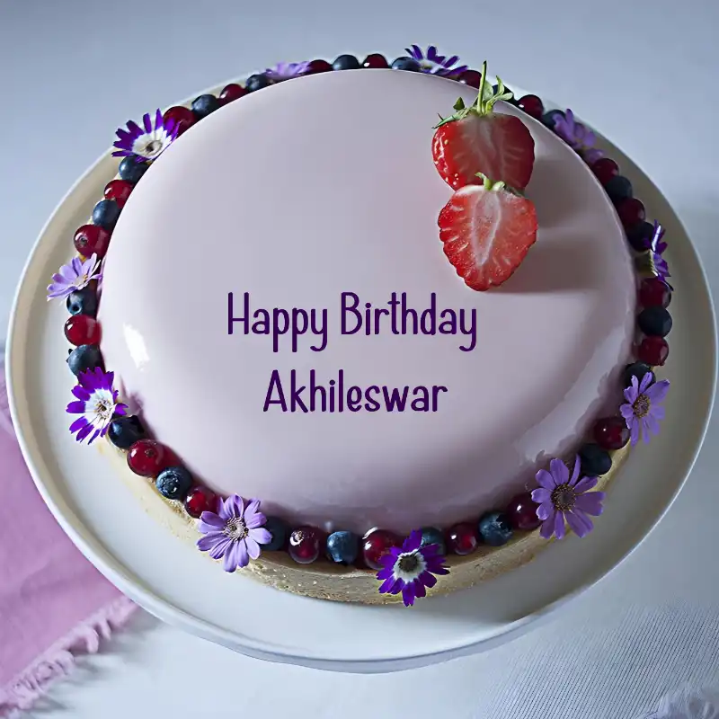 Happy Birthday Akhileswar Strawberry Flowers Cake