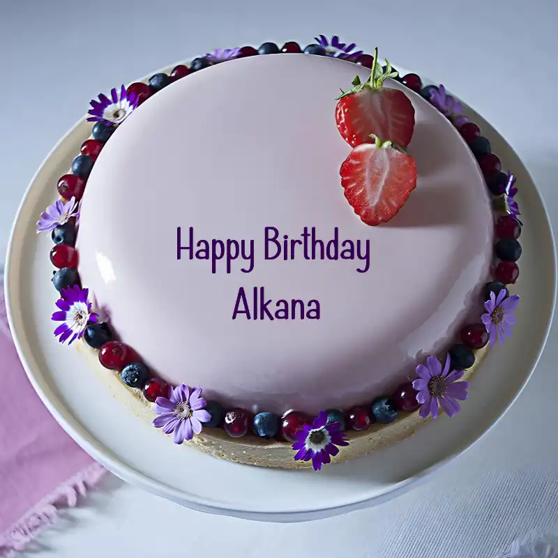 Happy Birthday Alkana Strawberry Flowers Cake