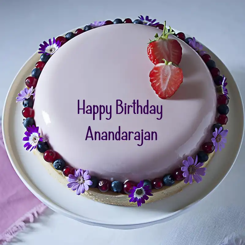 Happy Birthday Anandarajan Strawberry Flowers Cake