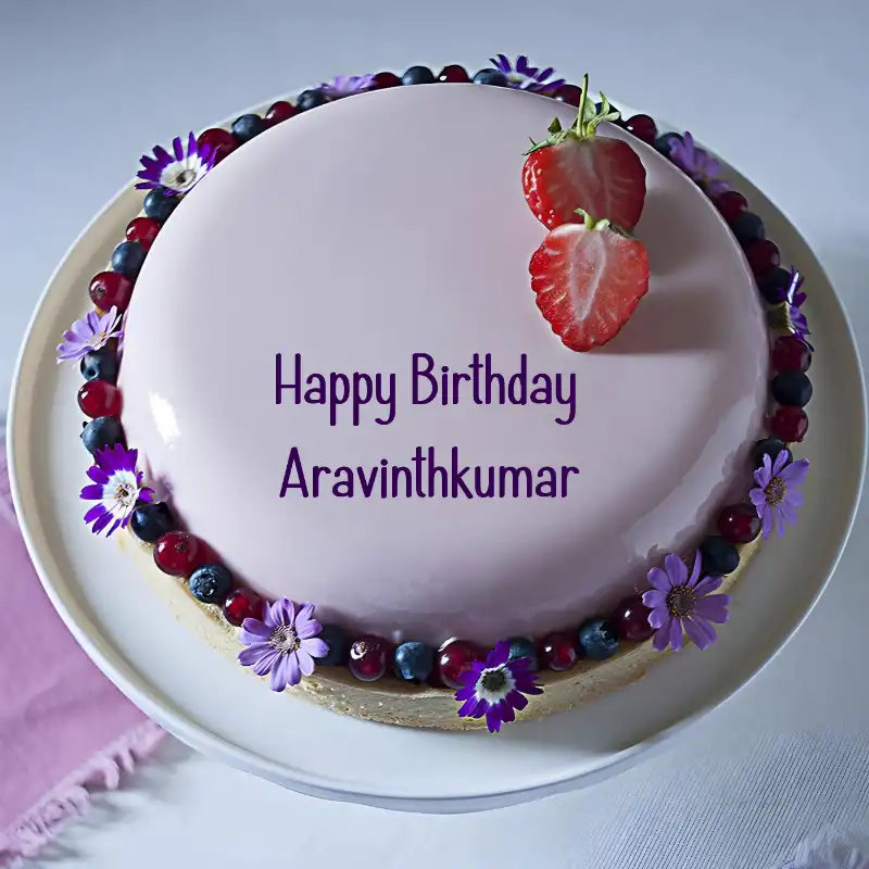 Happy Birthday Aravinthkumar Strawberry Flowers Cake