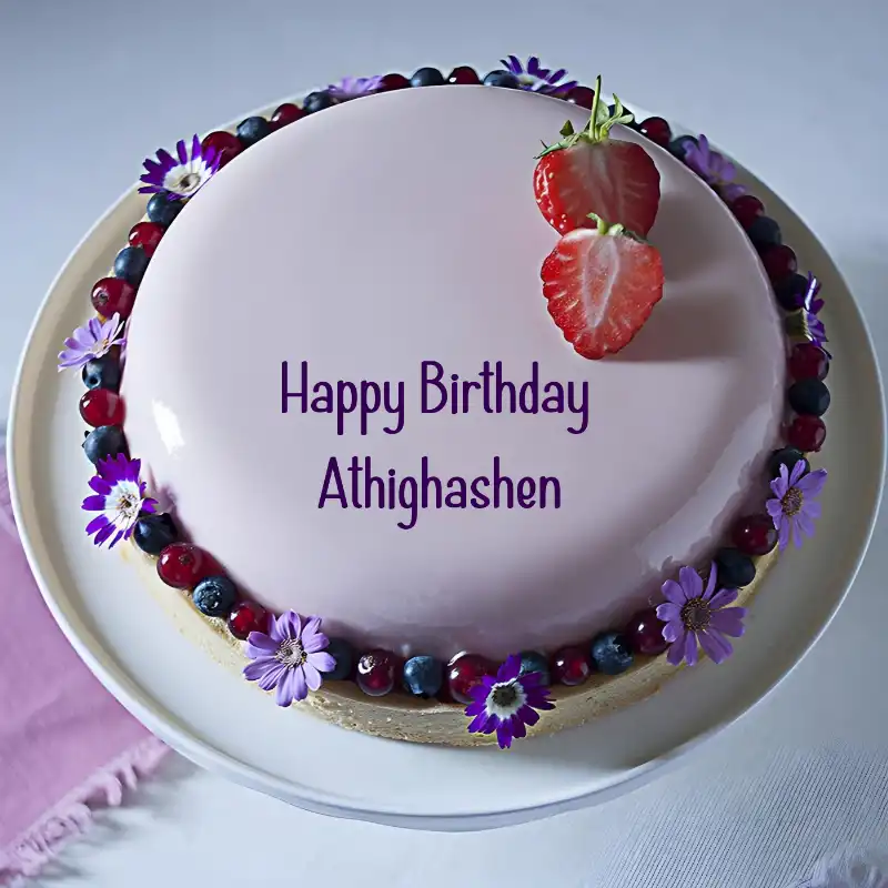 Happy Birthday Athighashen Strawberry Flowers Cake