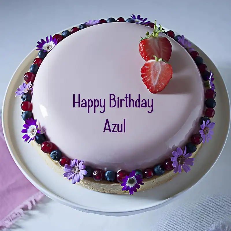 Happy Birthday Azul Strawberry Flowers Cake