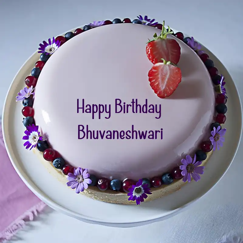 Happy Birthday Bhuvaneshwari Strawberry Flowers Cake