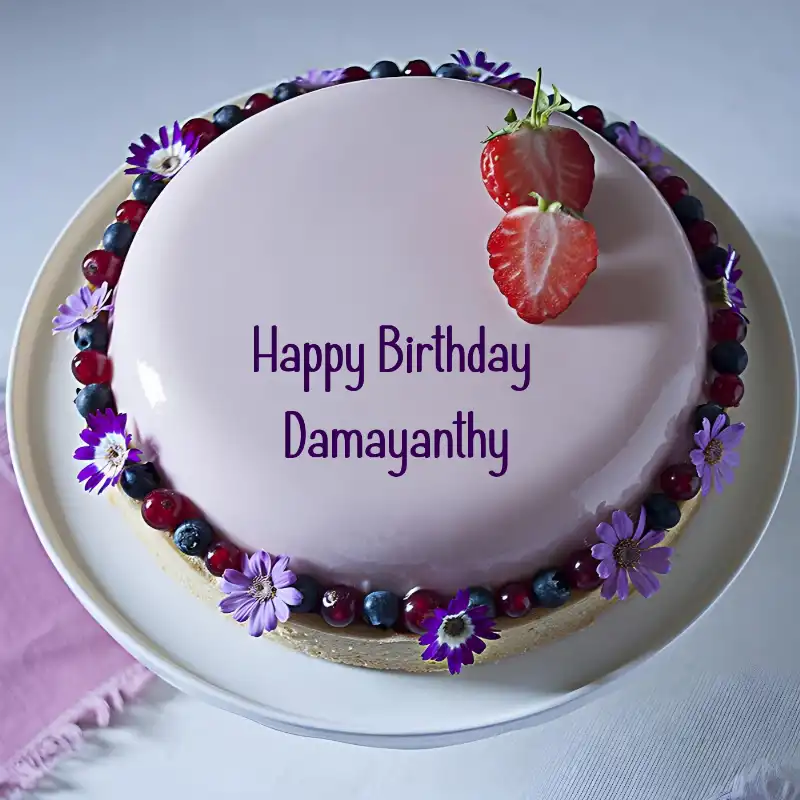 Happy Birthday Damayanthy Strawberry Flowers Cake