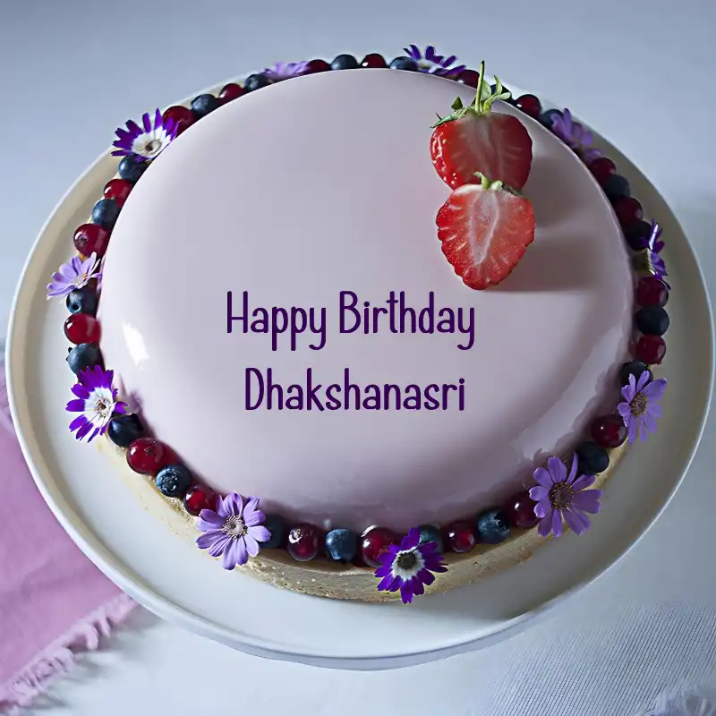 Happy Birthday Dhakshanasri Strawberry Flowers Cake