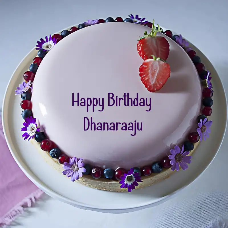 Happy Birthday Dhanaraaju Strawberry Flowers Cake