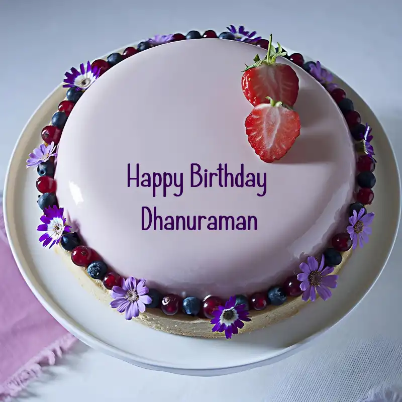 Happy Birthday Dhanuraman Strawberry Flowers Cake