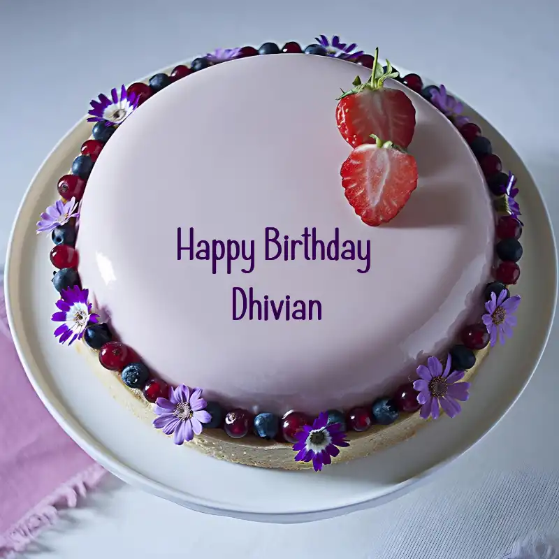 Happy Birthday Dhivian Strawberry Flowers Cake