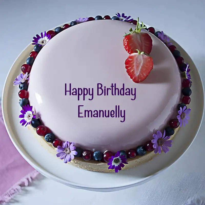 Happy Birthday Emanuelly Strawberry Flowers Cake