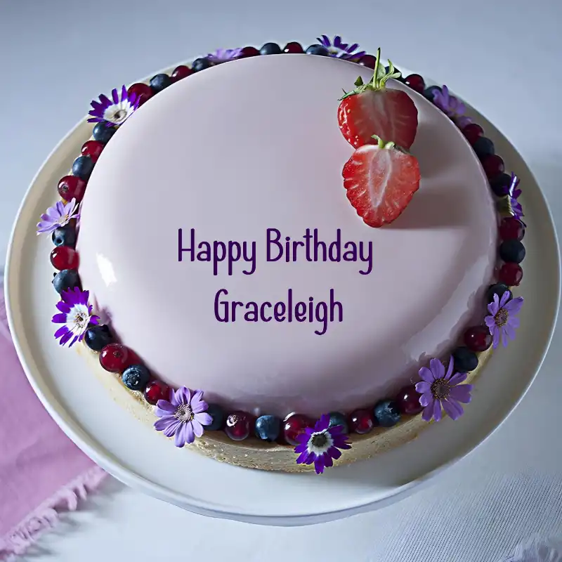 Happy Birthday Graceleigh Strawberry Flowers Cake
