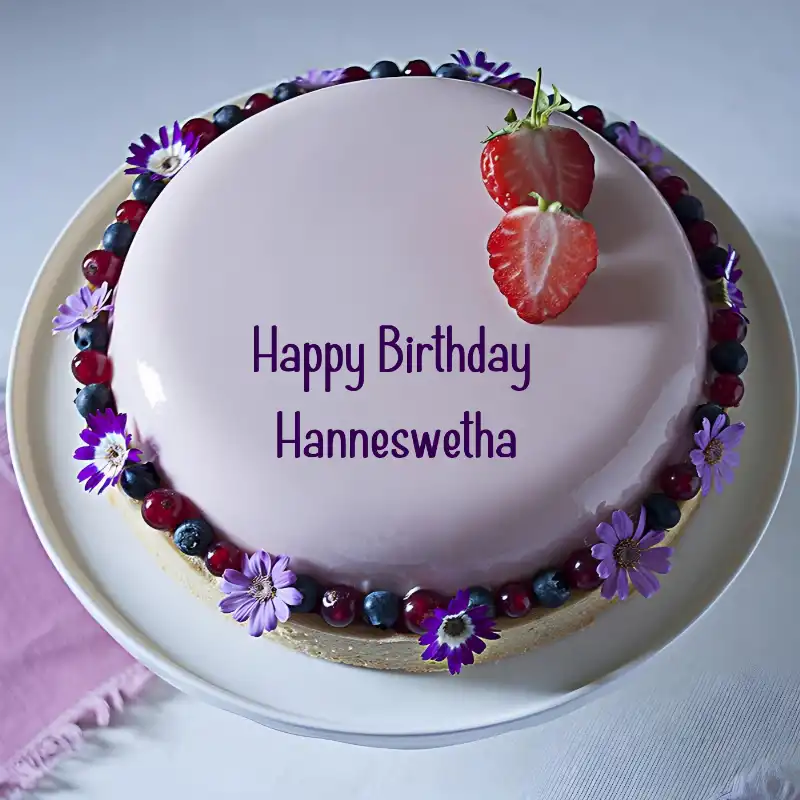 Happy Birthday Hanneswetha Strawberry Flowers Cake