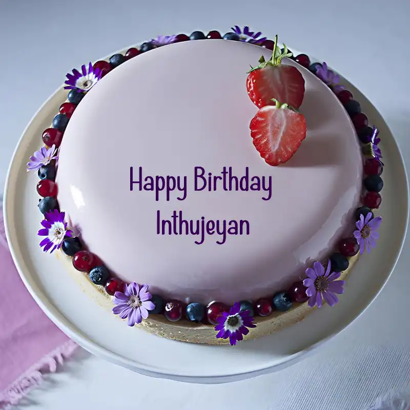 Happy Birthday Inthujeyan Strawberry Flowers Cake