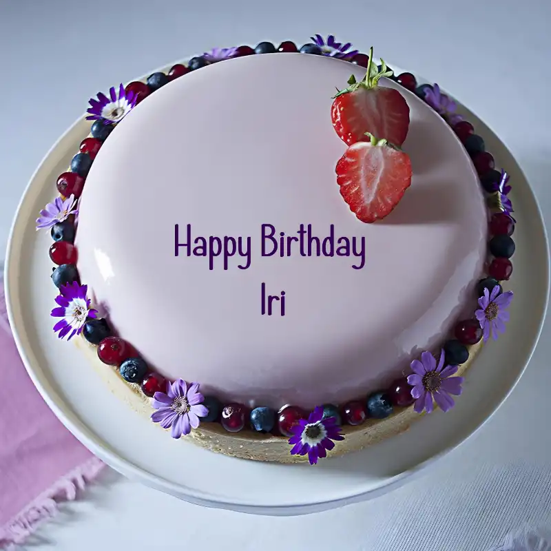Happy Birthday Iri Strawberry Flowers Cake