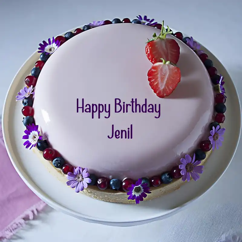 Happy Birthday Jenil Strawberry Flowers Cake