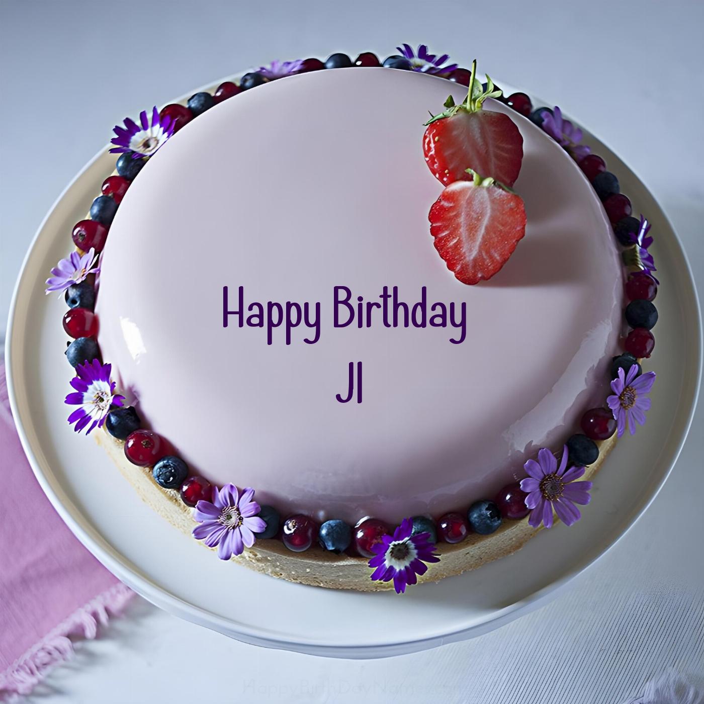 Happy Birthday Jl Strawberry Flowers Cake