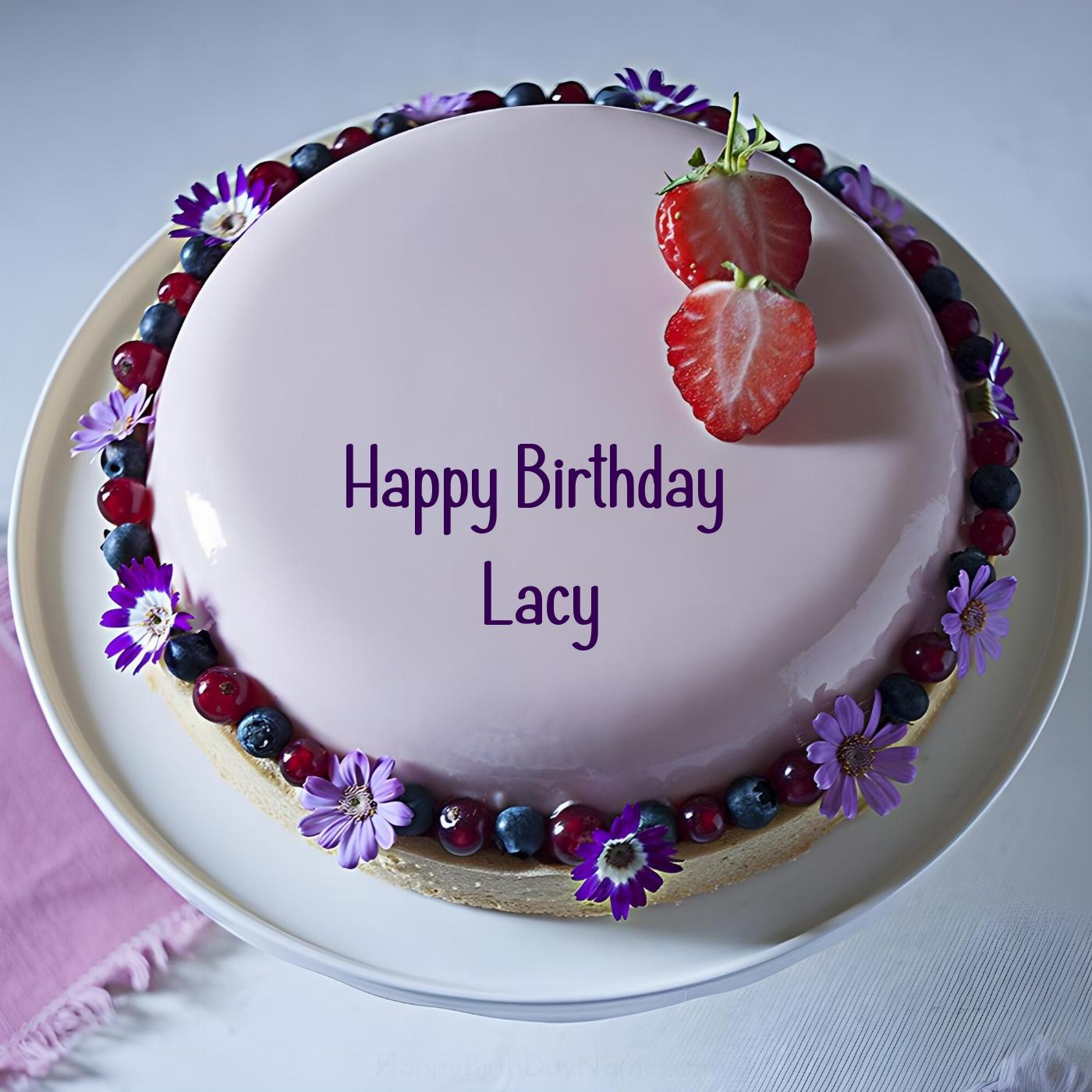 Happy Birthday Lacy Strawberry Flowers Cake