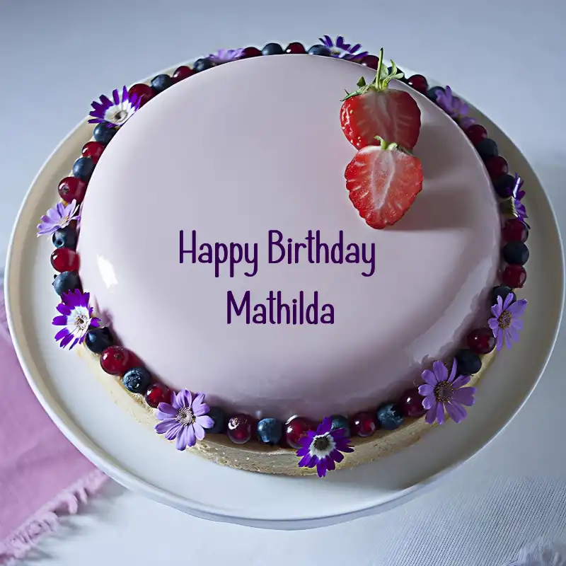 Happy Birthday Mathilda Strawberry Flowers Cake