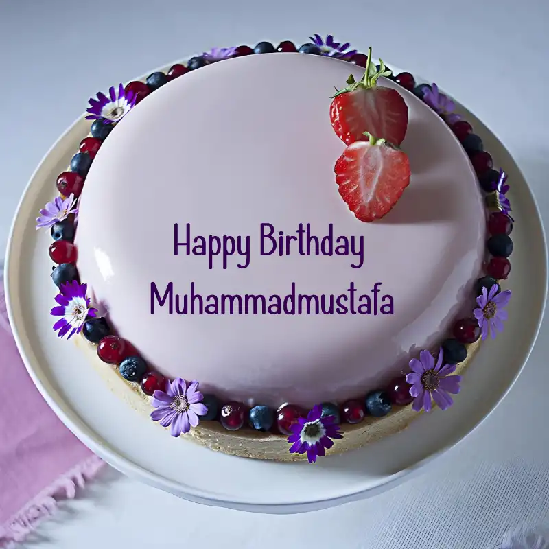 Happy Birthday Muhammadmustafa Strawberry Flowers Cake