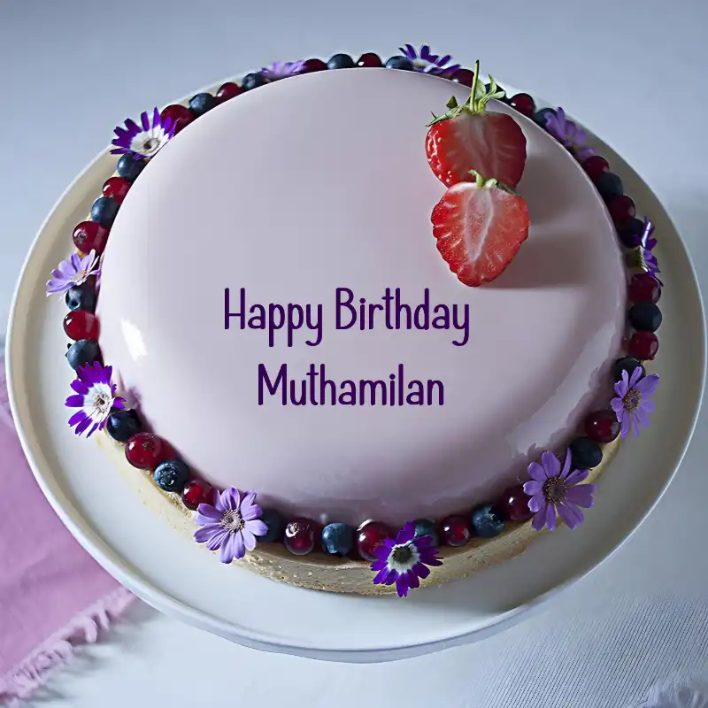 Happy Birthday Muthamilan Strawberry Flowers Cake