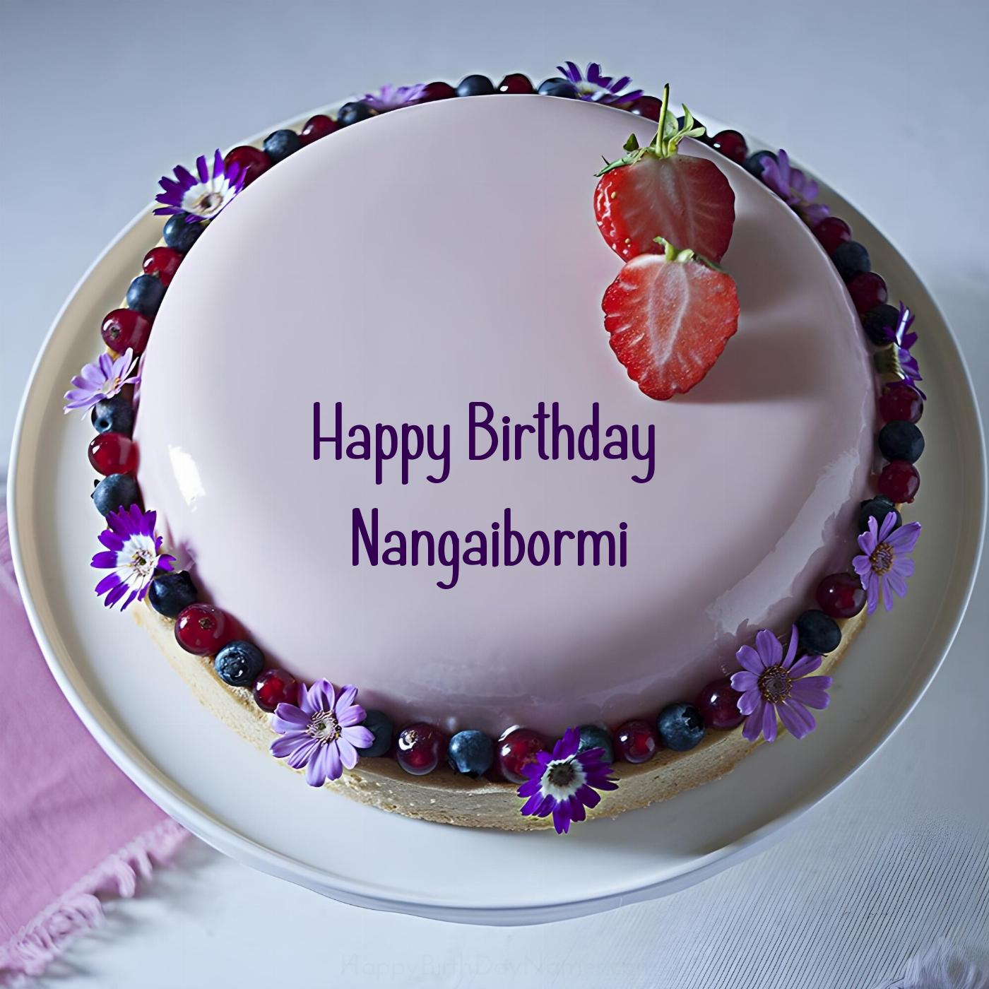 Happy Birthday Nangaibormi Strawberry Flowers Cake