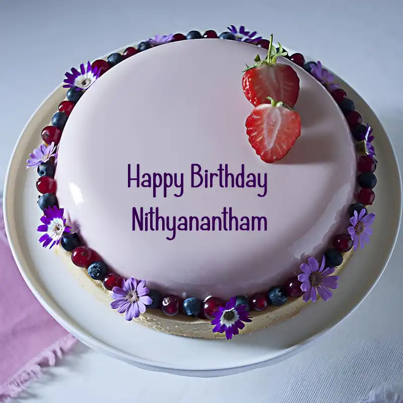 Happy Birthday Nithyanantham Strawberry Flowers Cake