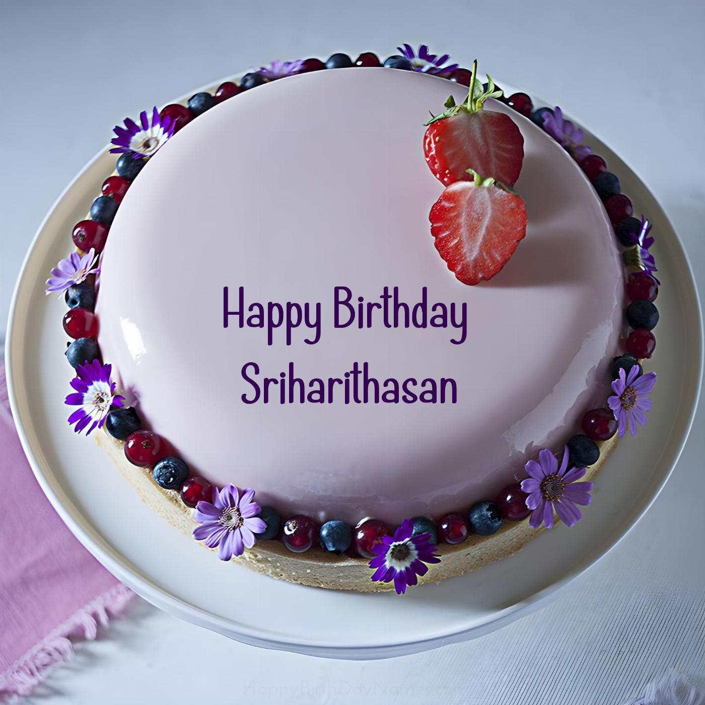 Happy Birthday Sriharithasan Strawberry Flowers Cake