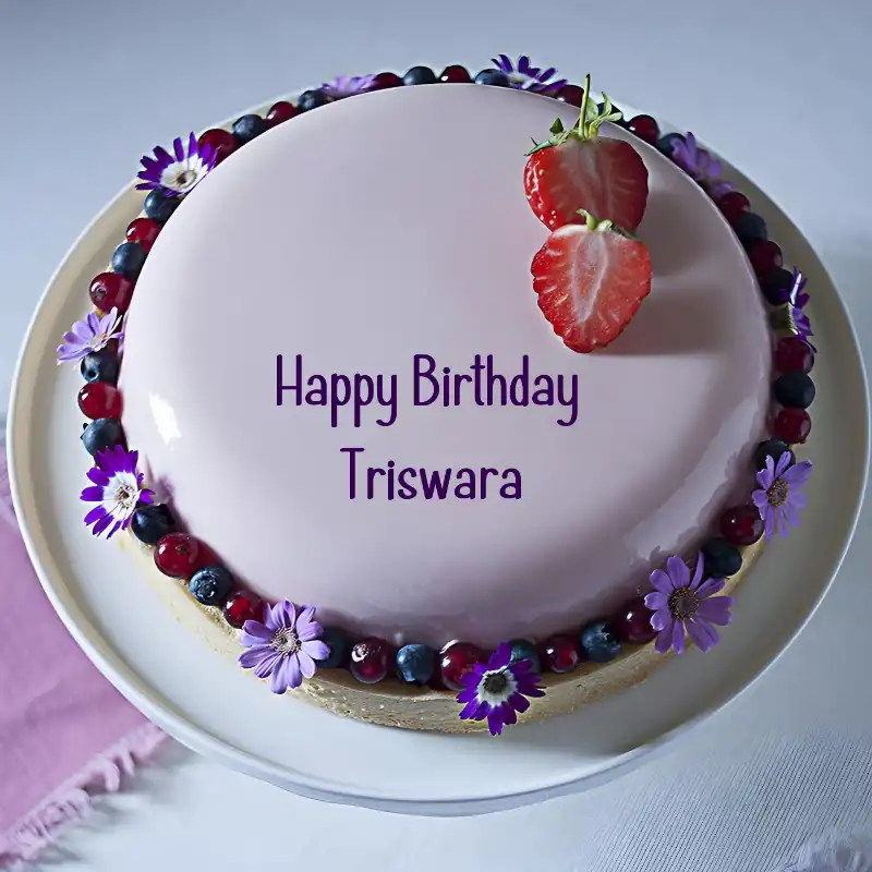 Happy Birthday Triswara Strawberry Flowers Cake