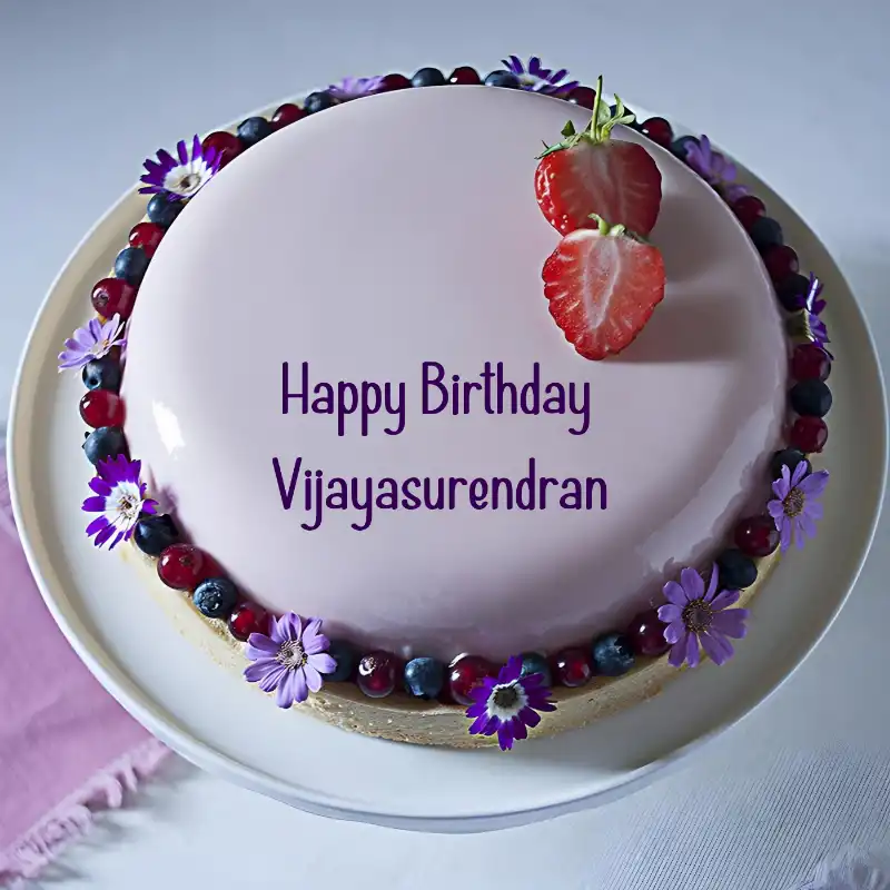 Happy Birthday Vijayasurendran Strawberry Flowers Cake