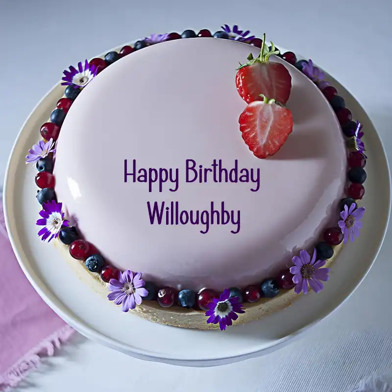 Happy Birthday Willoughby Strawberry Flowers Cake