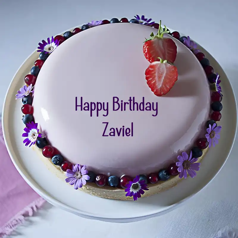 Happy Birthday Zaviel Strawberry Flowers Cake