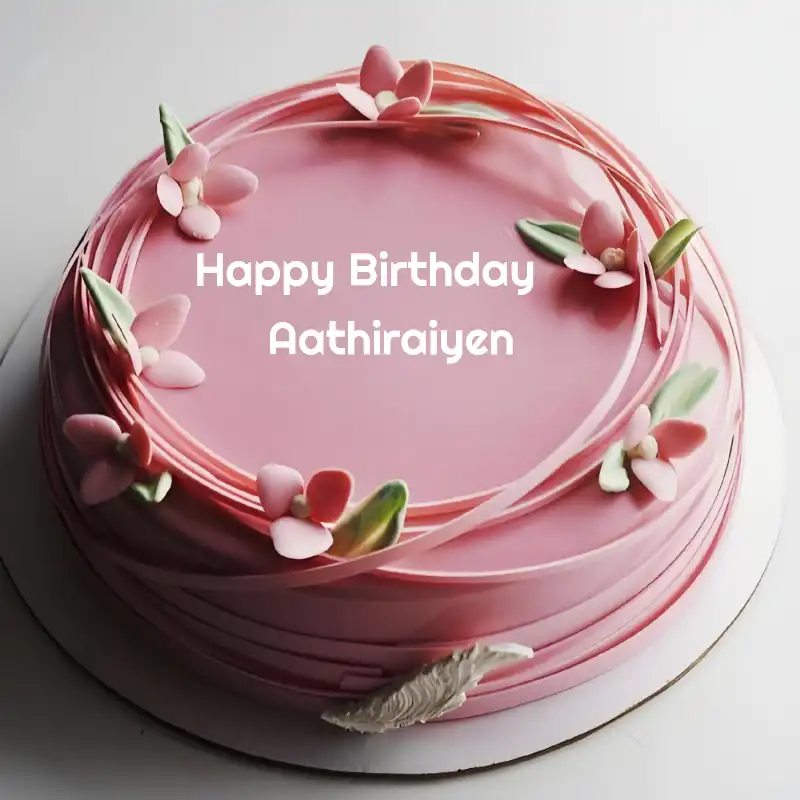 Happy Birthday Aathiraiyen Pink Flowers Cake