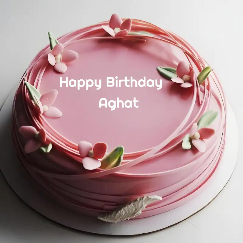 Happy Birthday Aghat Pink Flowers Cake