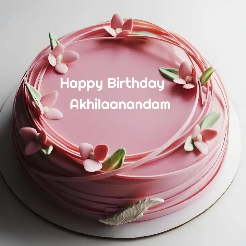 Happy Birthday Akhilaanandam Pink Flowers Cake